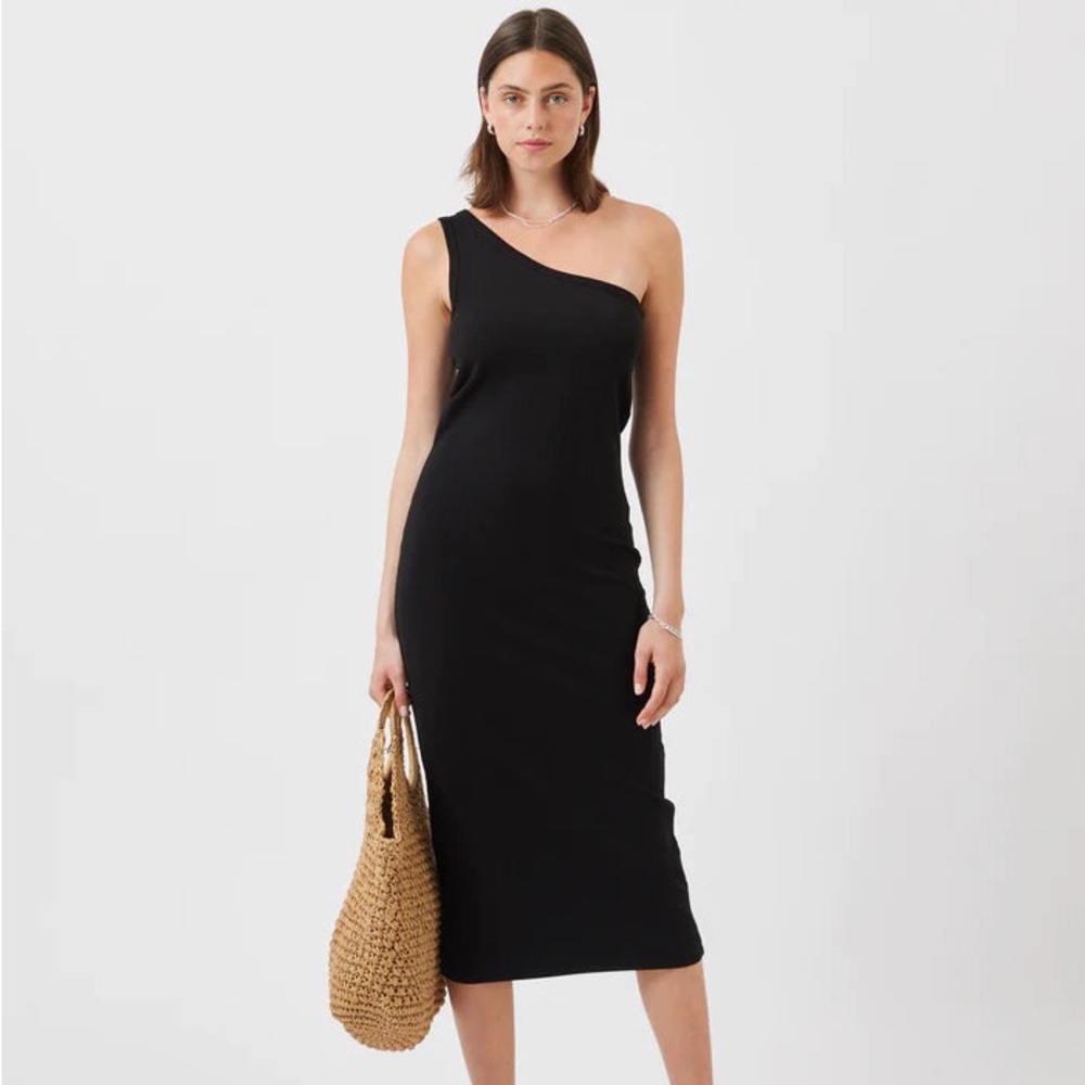 NWT ONE SHOULDER MIDI BLACK RIBBED DRESS